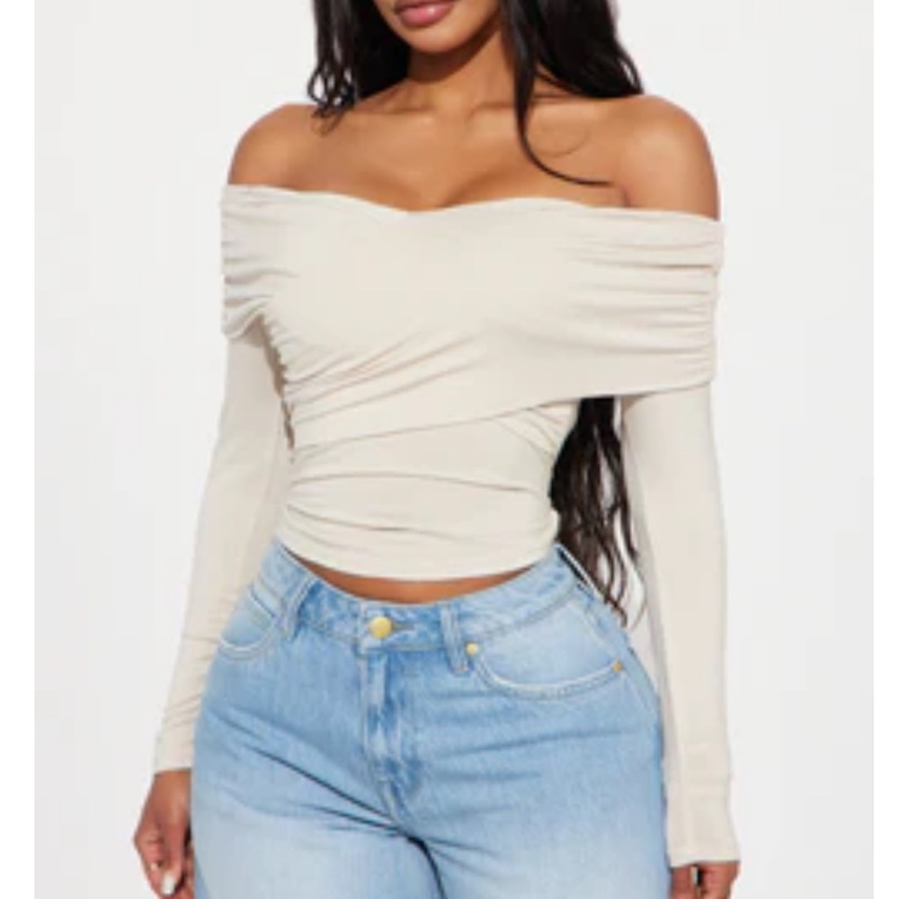 Fashion Nova Cream Off-Shoulder Bodysuit